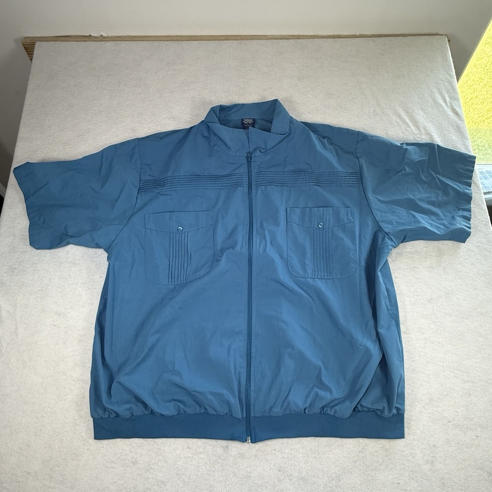 Vintage John Blair Blue‎ Short Sleeve Full Zip Up Shirt Mens Size 3XL TL